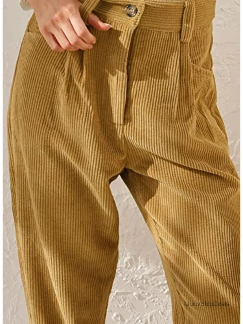 High Waisted Corduroy Pants Pockets Straight Leg